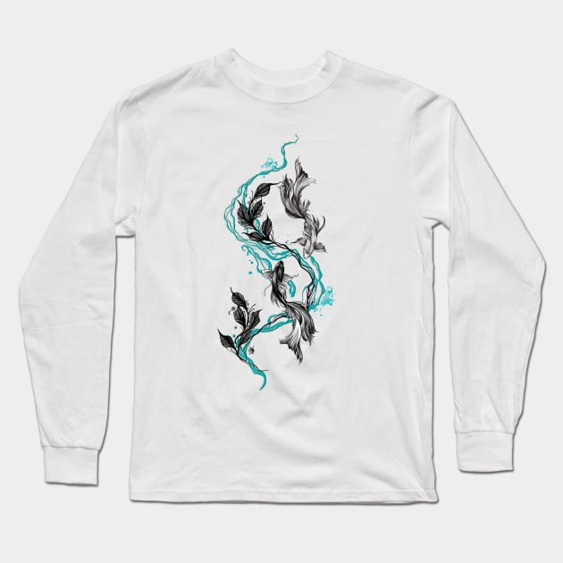 Yin and Yang Japanese Koi Fish with vibrant blue Long Sleeve T-Shirt by Tsvetomira Yanakieva